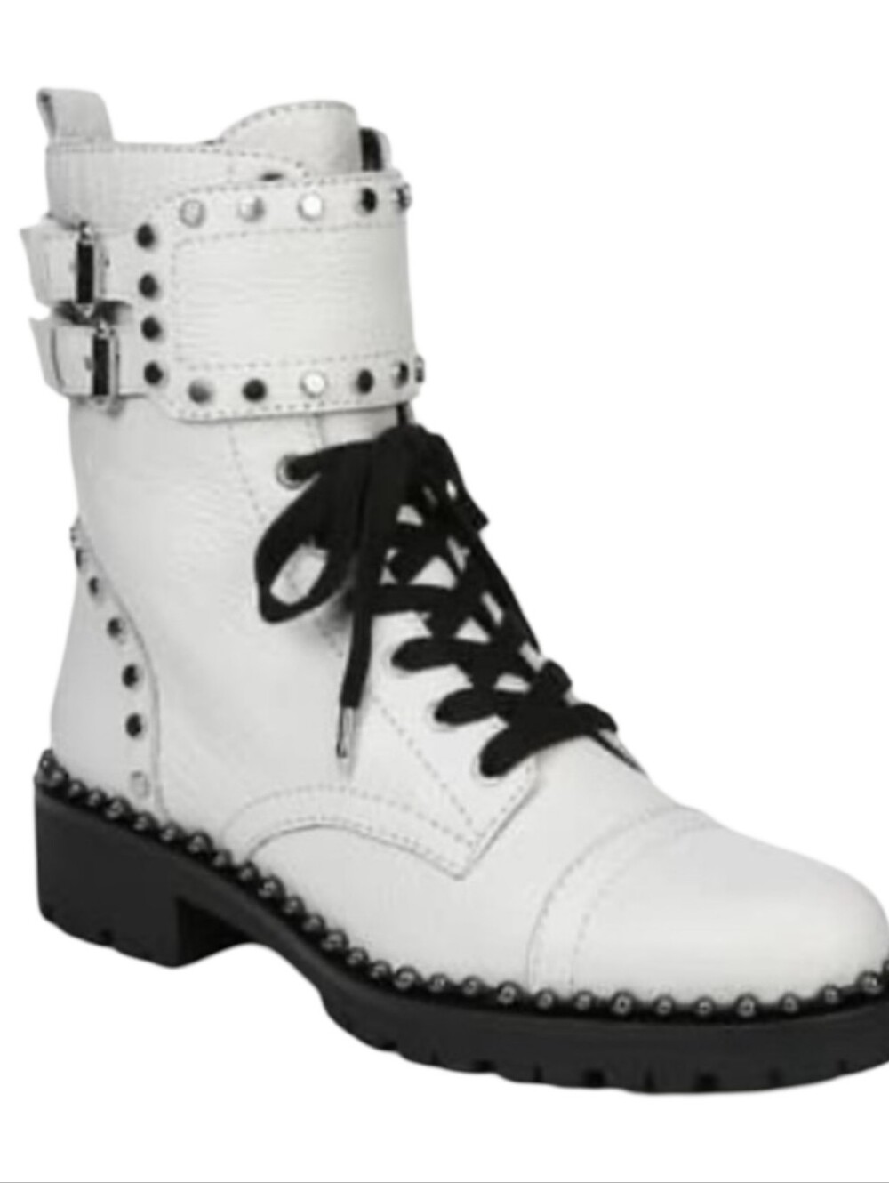 Sam Edelman Women's Jennifer Studded Combat Boots in white leather Size 6